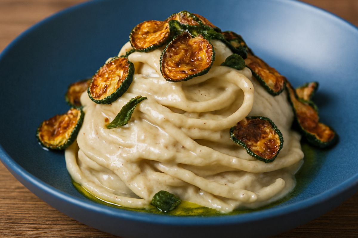 spaghetti con crema di pecorino e zucchine ricetta