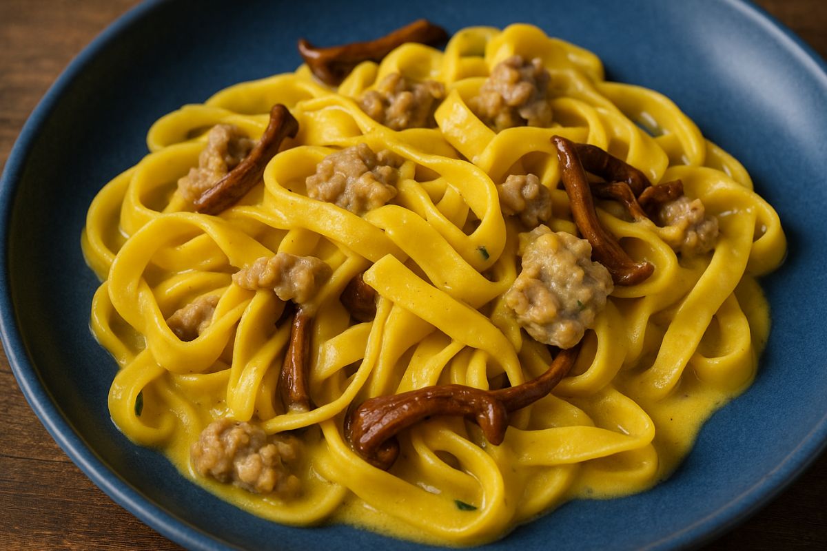 tagliatelle con funghi e salsiccia ricetta