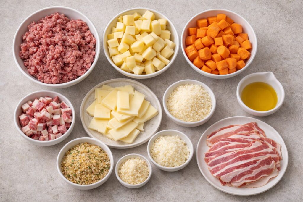 Polpettone con crumble di pancetta con il Bimby, ingredienti