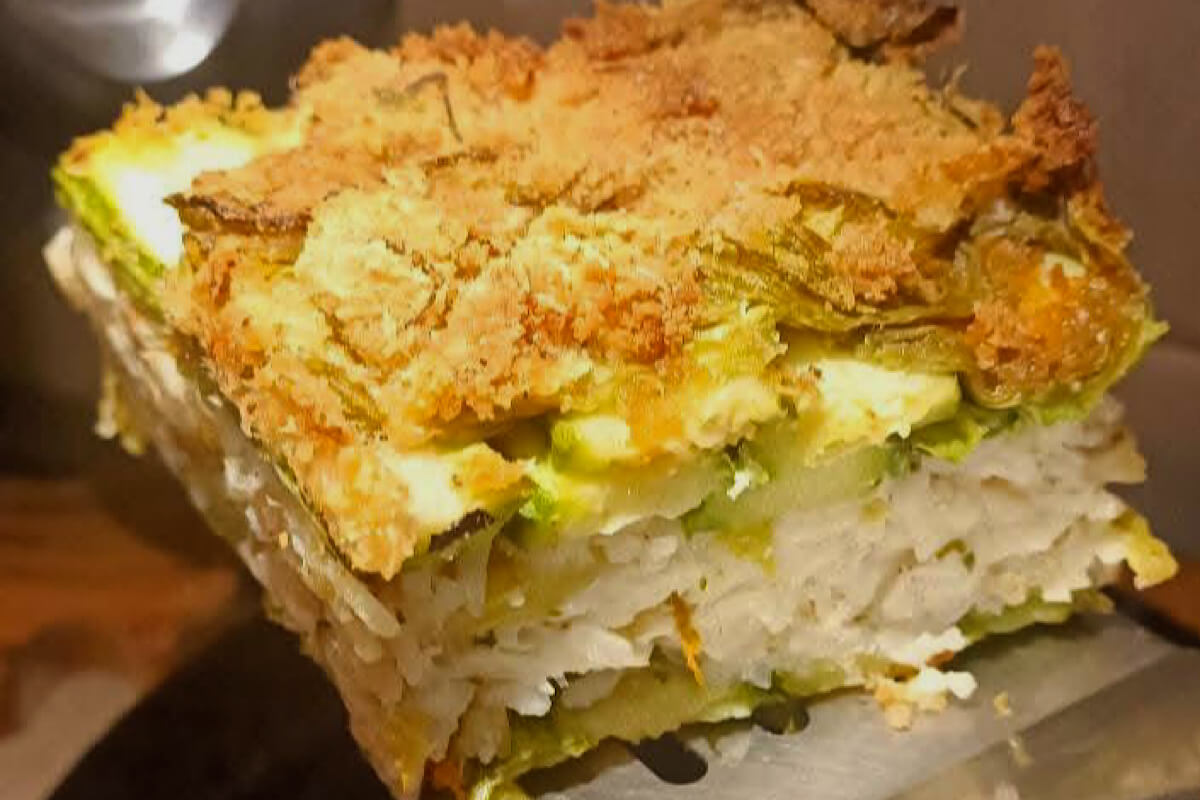 Mattonella di zucchine riso e spigola
