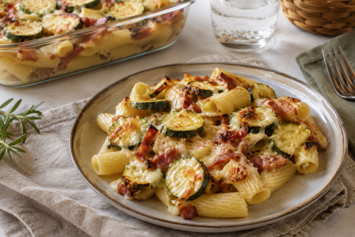 Pasta al forno con le zucchine, lo speck e la scamorza con il Bimby