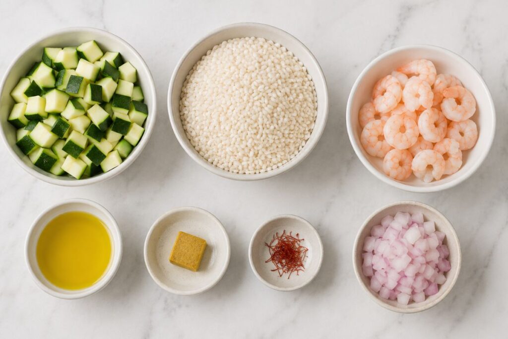 Risotto con zucchine, gamberetti e zafferano con il Bimby, ingredienti