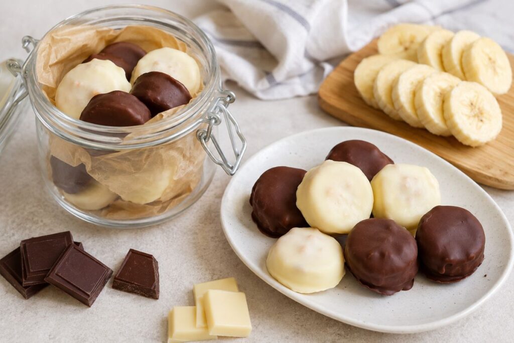 Snack con banane, cioccolato e burro di arachidi